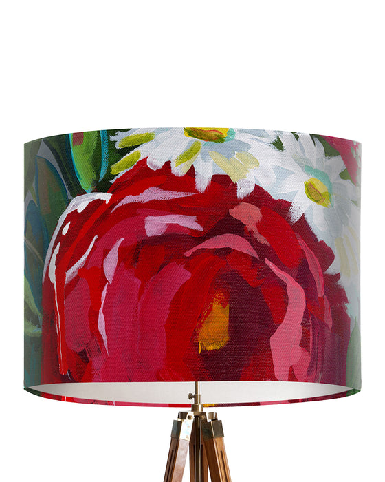 Scarlet Heaven, Loose florals Lamp shade, Drum, Pendant Lighting