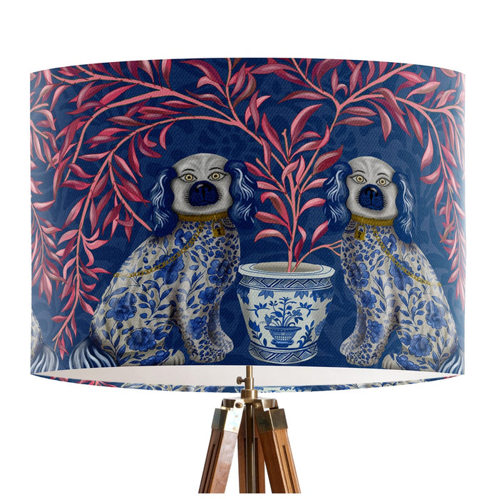 Staffordshire Dog Twins on Blue, Chinoiserie Lampshade