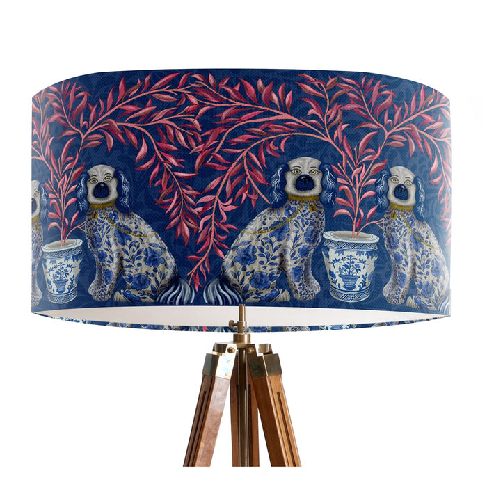 Staffordshire Dog Twins on Blue, Chinoiserie Lampshade