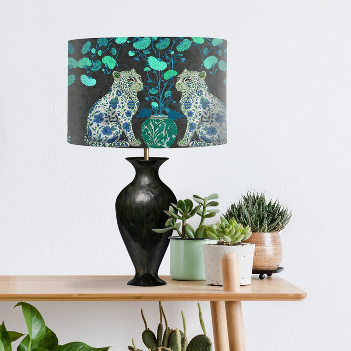 Chinoiserie Leopard Twins on Charcoal, Lampshade