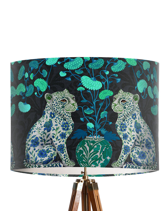 Chinoiserie Leopard Twins on Charcoal, Lamp shade, Drum, Pendant Lighting