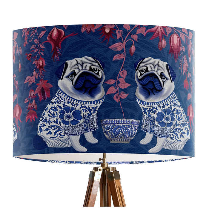 Chinoiserie Pug Twins on Blue, Lampshade