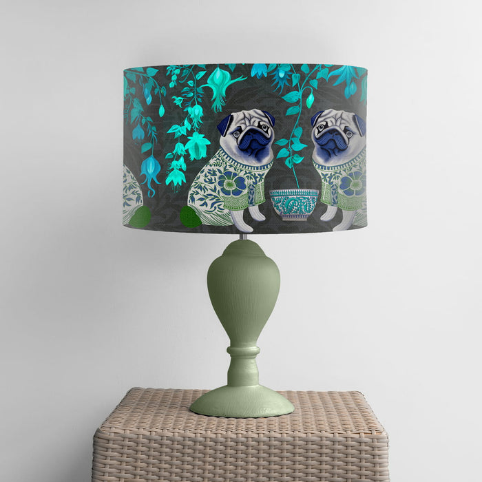 Chinoiserie Pug Twins on Charcoal, Lampshade