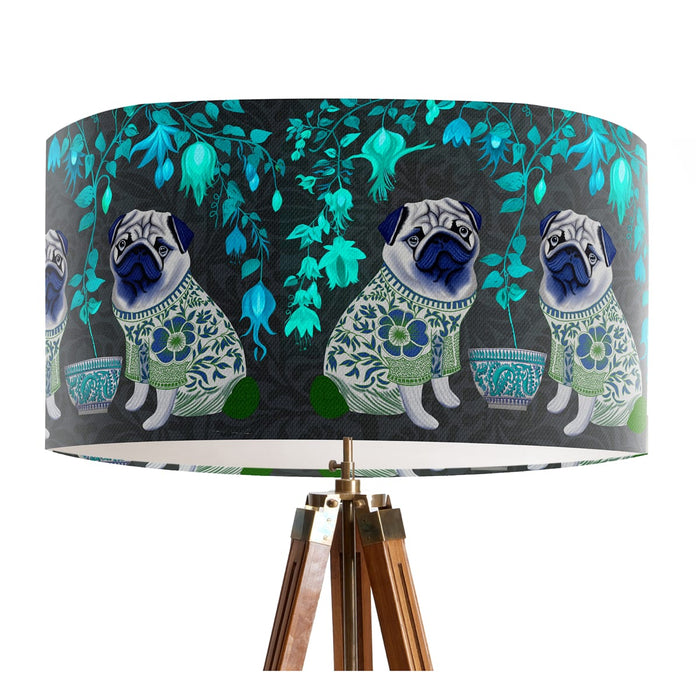 Chinoiserie Pug Twins on Charcoal, Lampshade