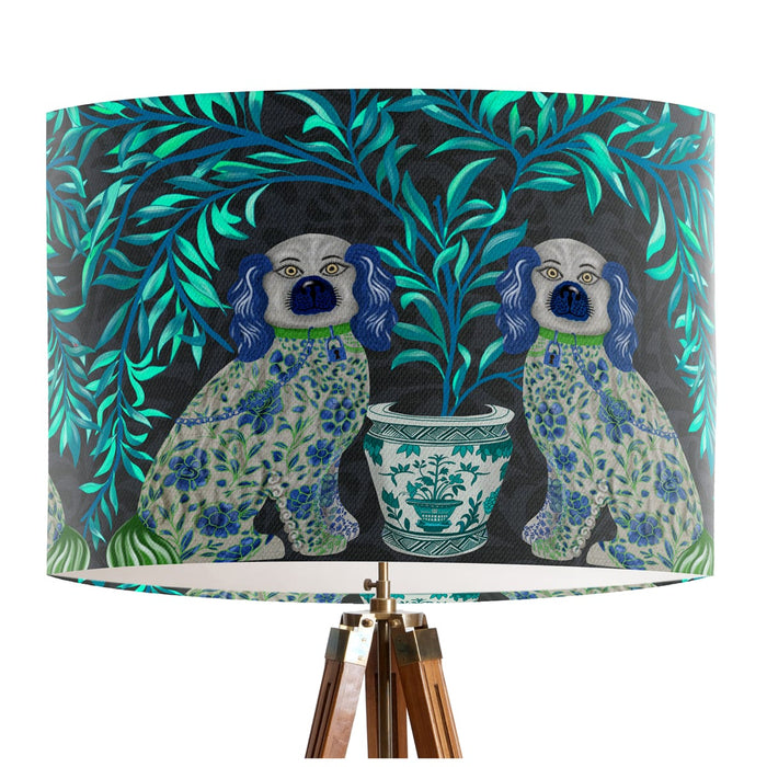 Staffordshire Dog Twins on Charcoal, Chinoiserie Lampshade