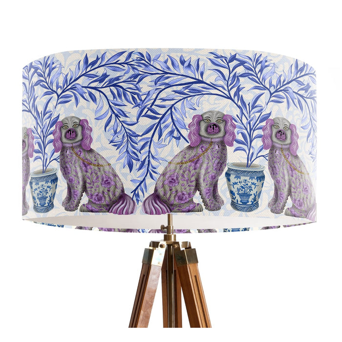 Staffordshire Dog Twins on Cream, Chinoiserie Lampshade