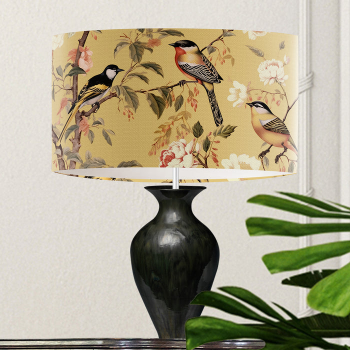 Country Home Lampshade, Garden Birds Yellow, Celing Pendant, Drum Shade