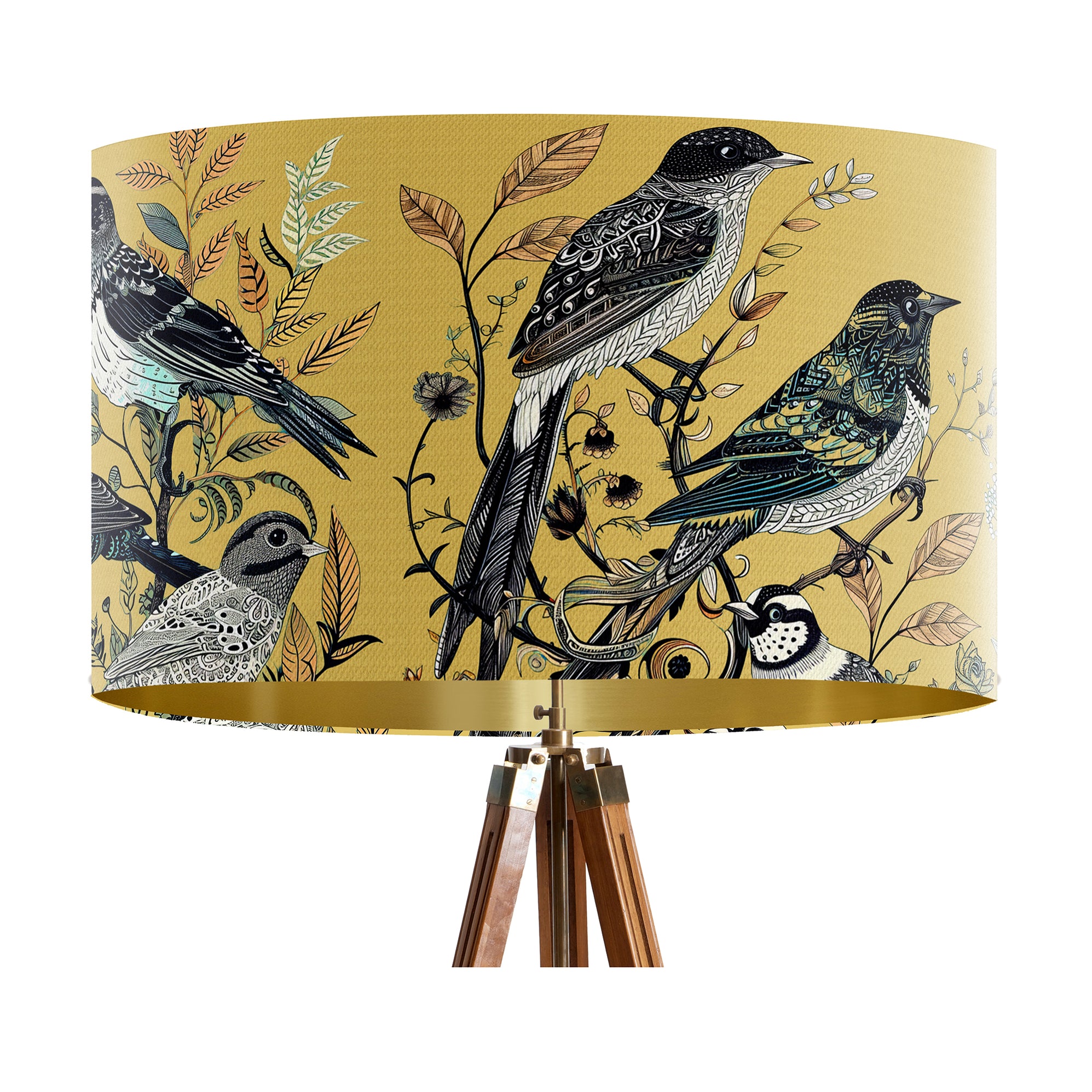 Bird Lampshade, Fancy Flock Yellow, Bird Drum Shade, Ceiling Pendant ...