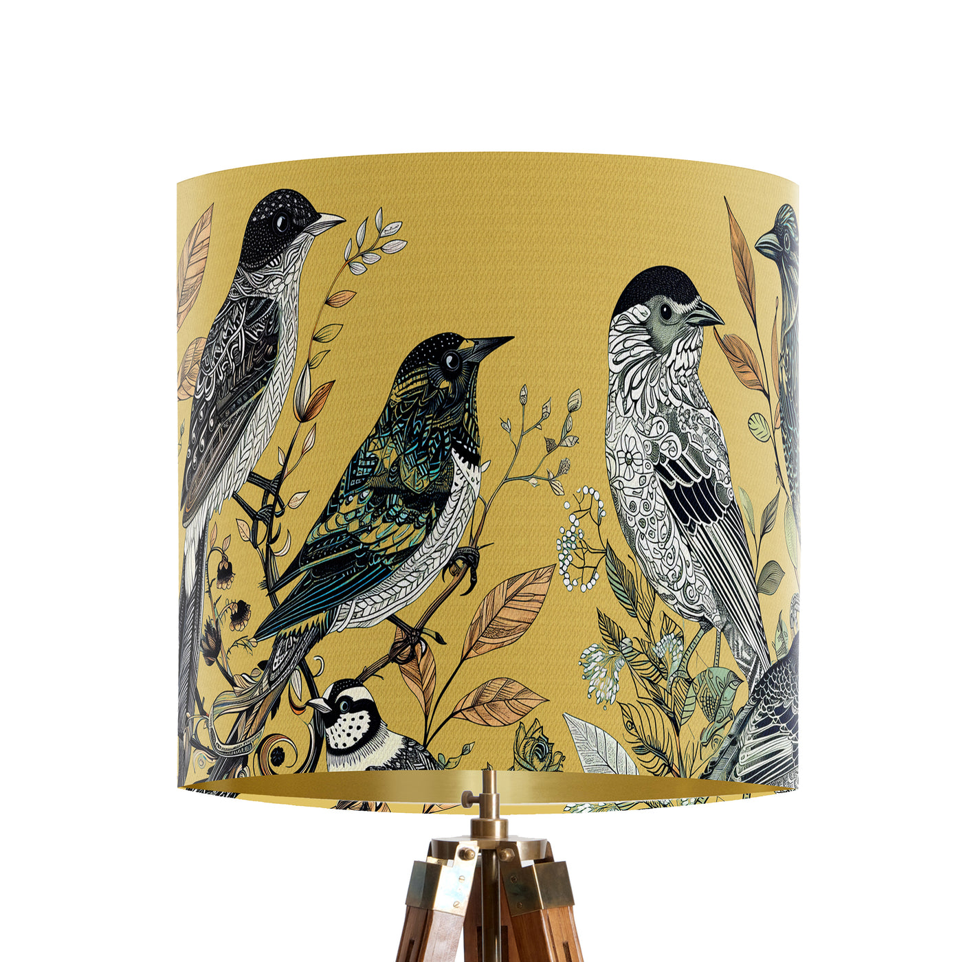 Bird Lampshade, Fancy Flock Yellow, Bird Drum Shade, Ceiling Pendant ...