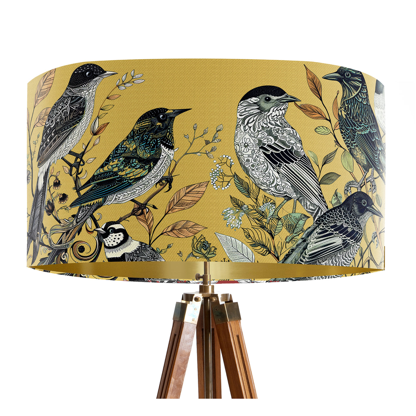 Bird Lampshade, Fancy Flock Yellow, Bird Drum Shade, Ceiling Pendant ...