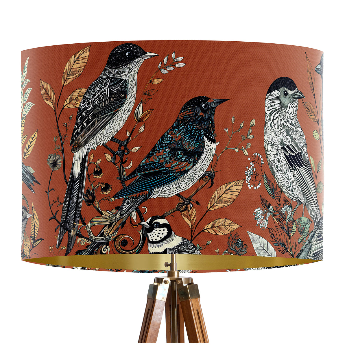 Bird Lampshade, Fancy Flock Rust, Bird Drum Shade, Ceiling Pendant ...