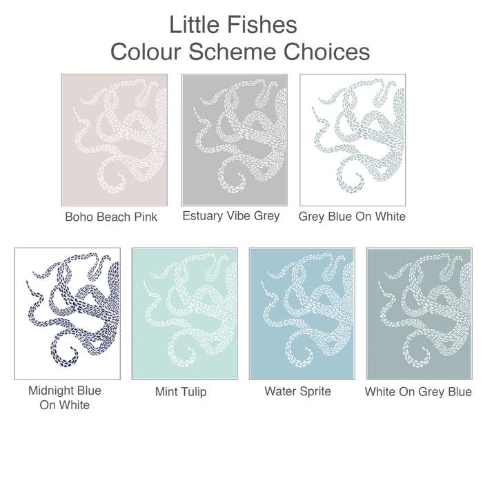 Collection - 2 prints, Little Fishes, Octopus Midnight Blue on White, Nautical print, Coastal art