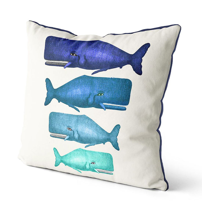 Whale Family, Blue On Grey, Cushion / Throw Pillow