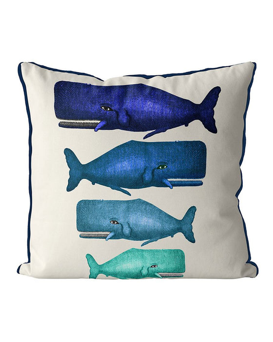Whale Family, Blue On Grey, Cushion / Throw Pillow