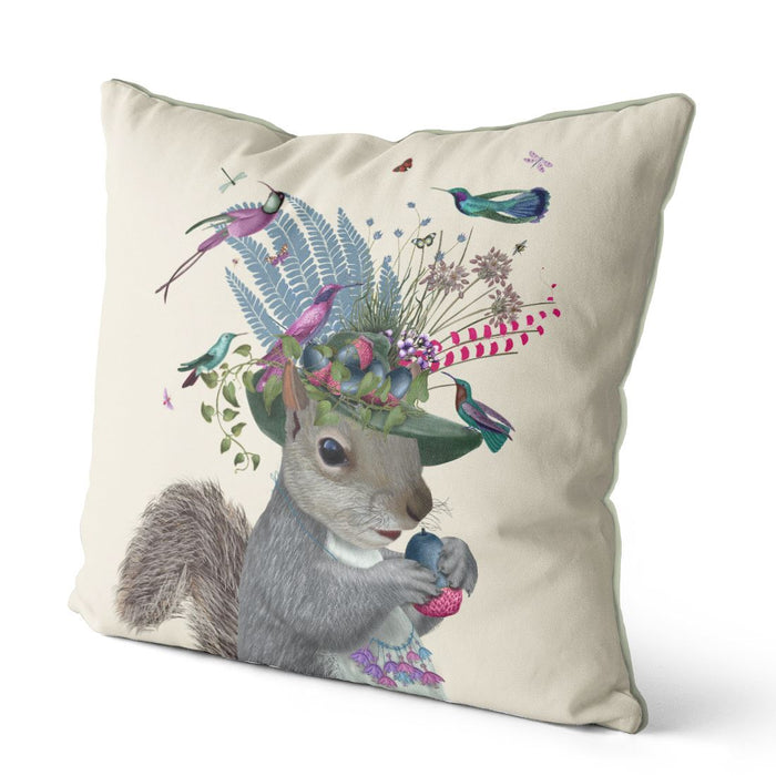Squirrel Birdkeeper and Blue Acorns, Cushion / Throw Pillow