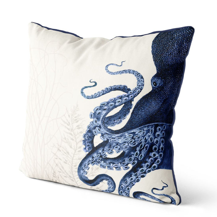 Octopus and Seaweed, Blue on Cream, Cushion / Throw Pillow