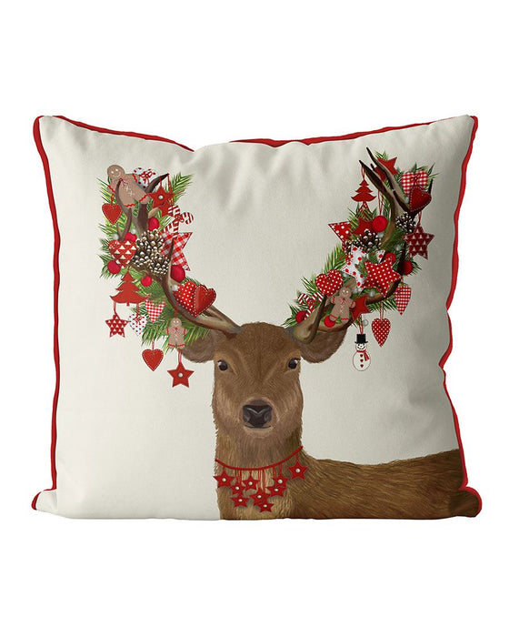Deer, Homespun Wreath, Cushion / Throw Pillow