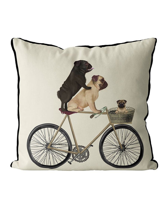 Pugs on Bicycle, Cushion / Throw Pillow