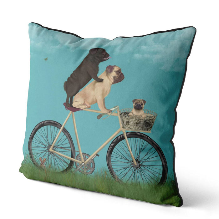 Pugs on Bicycle, Cushion / Throw Pillow