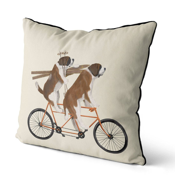 St Bernard on Tandem Bicycle, Cushion / Throw Pillow