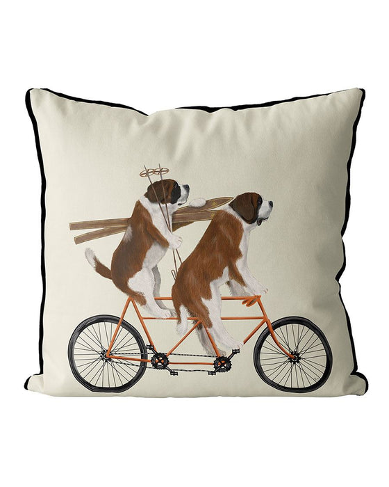 St Bernard on Tandem Bicycle, Cushion / Throw Pillow