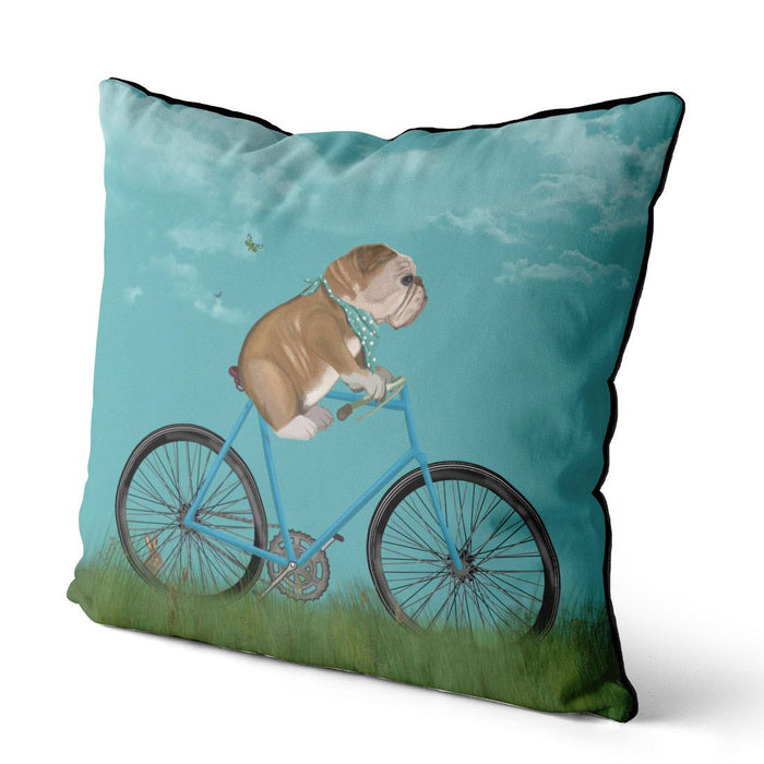 English Bulldog on Bicycle, Cushion / Throw Pillow