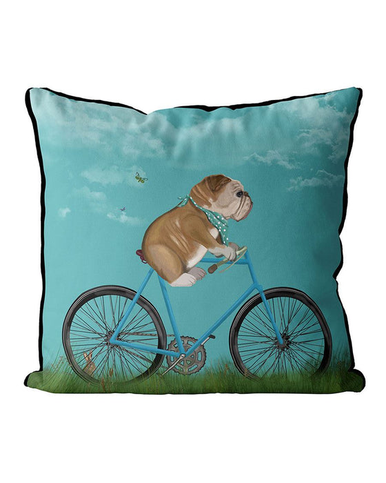 English Bulldog on Bicycle, Cushion / Throw Pillow