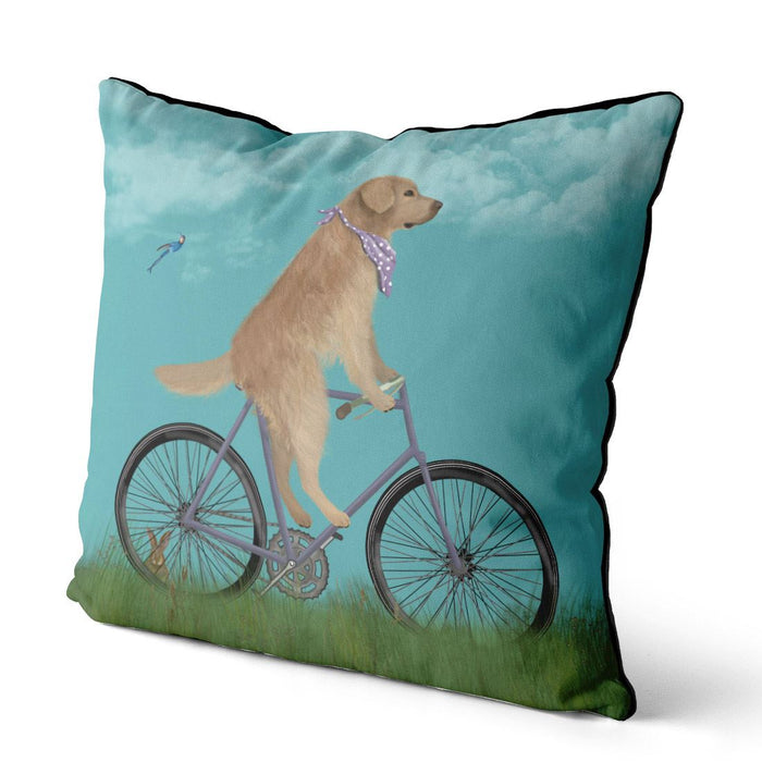 Golden Retriever on Bicycle, Cushion / Throw Pillow