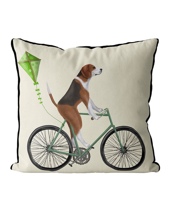Beagle on Bicycle Throw Pillow