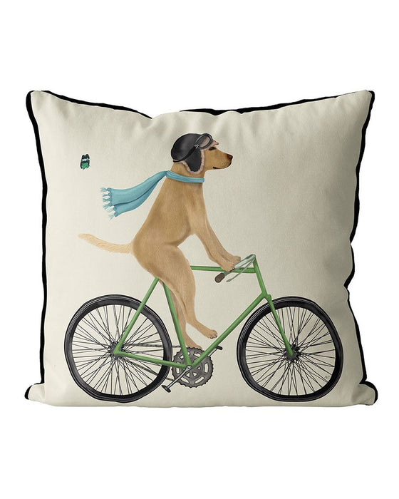 Yellow Labrador on Bicycle, Cushion / Throw Pillow