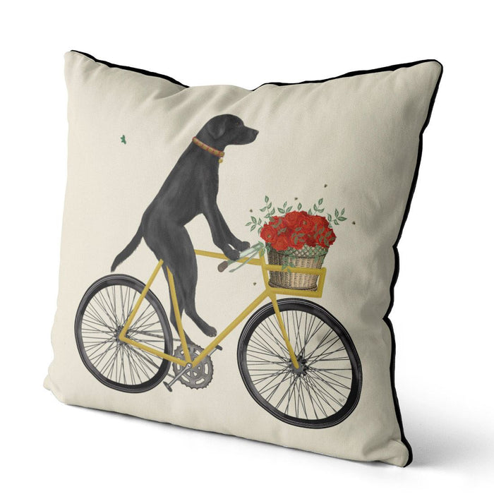 Black Labrador on Bicycle Cushion / Throw Pillow