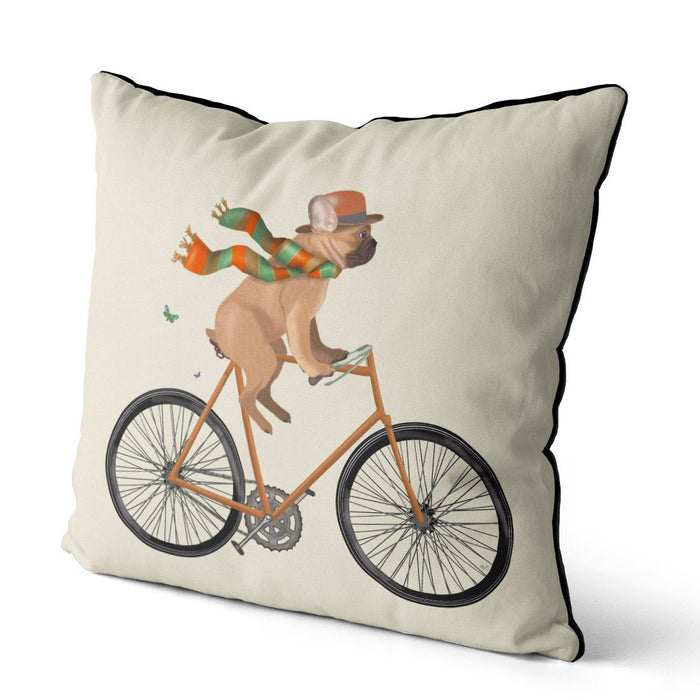 French Bulldog on Bicycle, Cushion / Throw Pillow