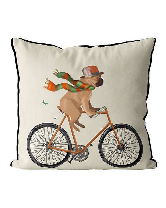 French Bulldog on Bicycle, Cushion / Throw Pillow