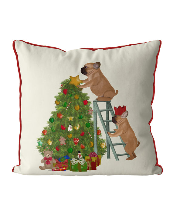 French Bulldog Tree Ladder, Dog Christmas Cushion / Throw Pillow