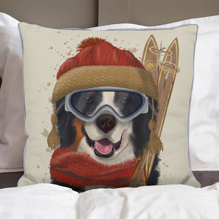 Bernese Ski Dog, Cushion / Throw Pillow