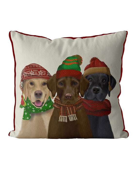 Labradors with Hats and Scarves, Christmas Dog Cushion / Throw Pillow