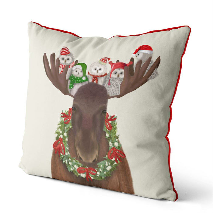 Moose and Christmas Owls, Cushion / Throw Pillow