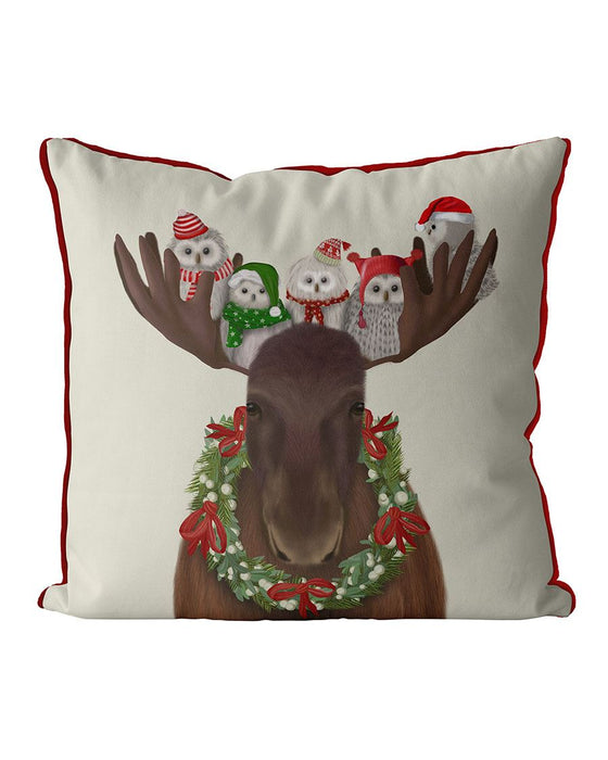 Moose and Christmas Owls, Cushion / Throw Pillow