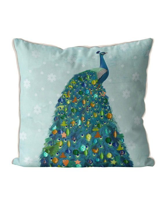 Peacock Christmas Tree, Christmas Cushion / Throw Pillow