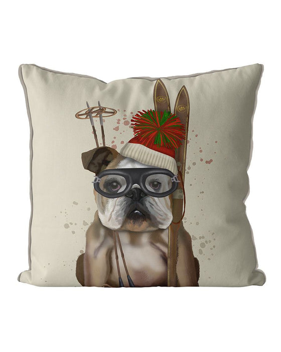 English Bulldog, Skiing, Cushion / Throw Pillow
