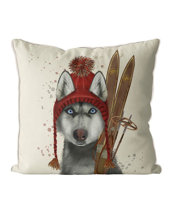 Husky, Skiing, Cushion / Throw Pillow