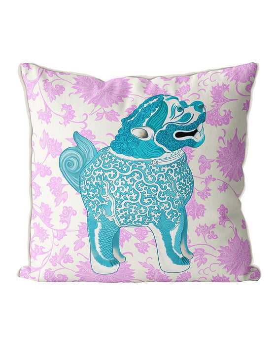 Happy Foo Dog, Chinoiserie Cushion / Throw Pillow