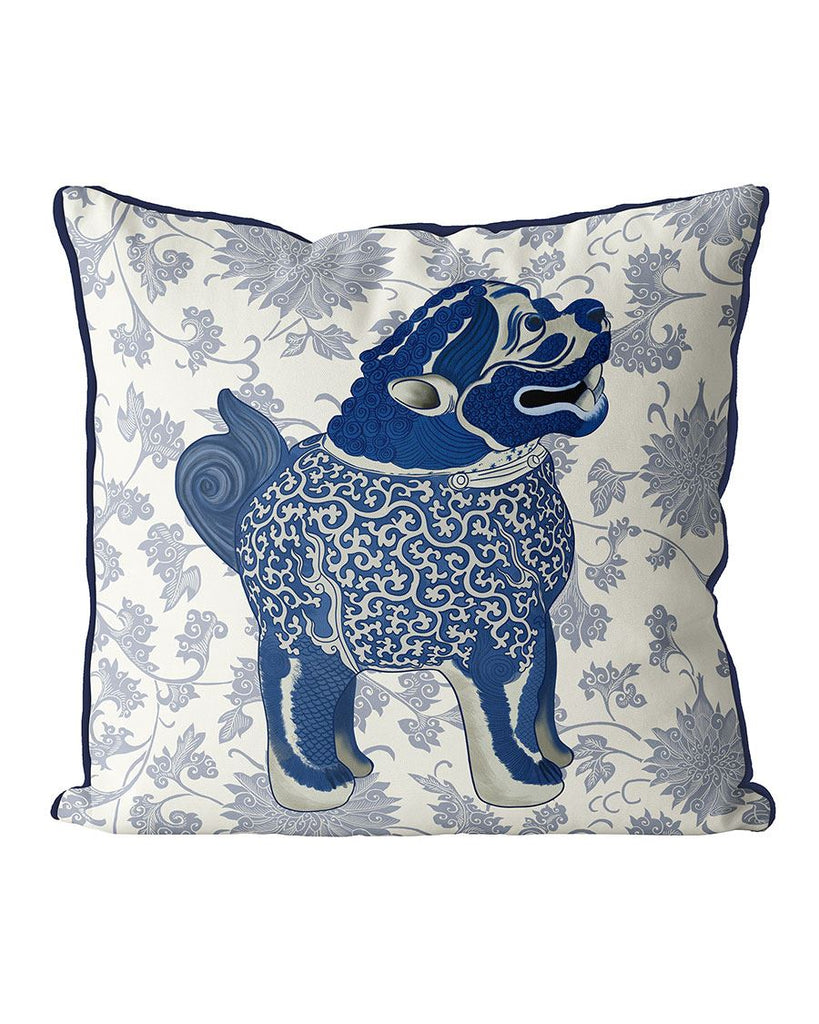 Happy Foo Dog, Chinoiserie Cushion Throw Pillow — FabFunky