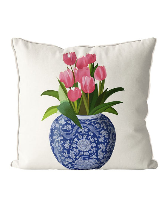 Tulips and Vase, Chinoiserie Cushion / Throw Pillow
