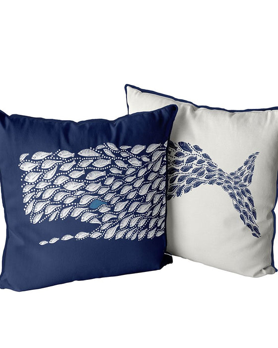 Little Fishes, Whale Duo Pair Coastal Cushion / Throw Pillow