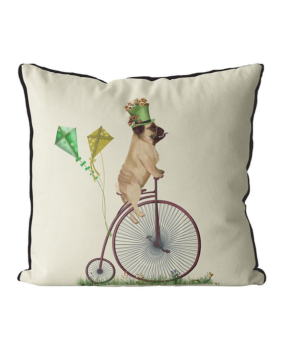 Pug on Penny Farthing, Cushion / Throw Pillow