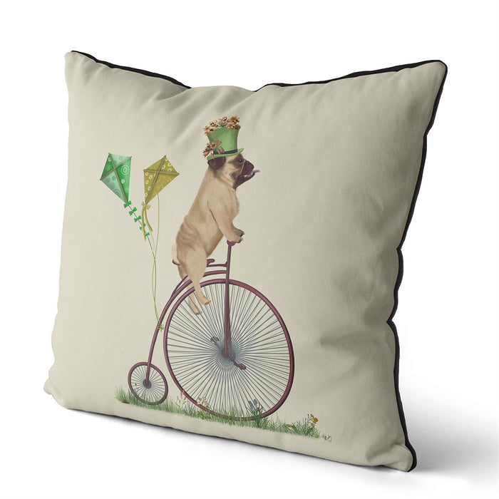 Pug on Penny Farthing, Cushion / Throw Pillow