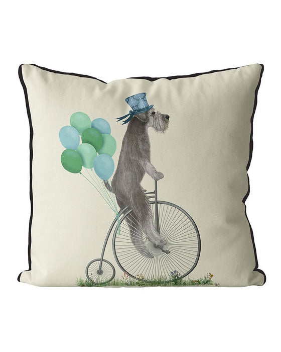 Schnauzer Grey on Penny Farthing, Cushion / Throw Pillow
