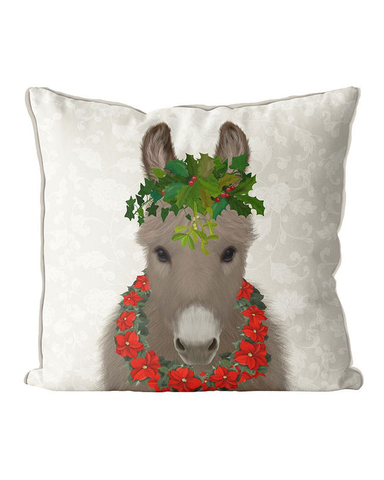 Donkey and Holly Crown, Christmas Cushion / Throw Pillow