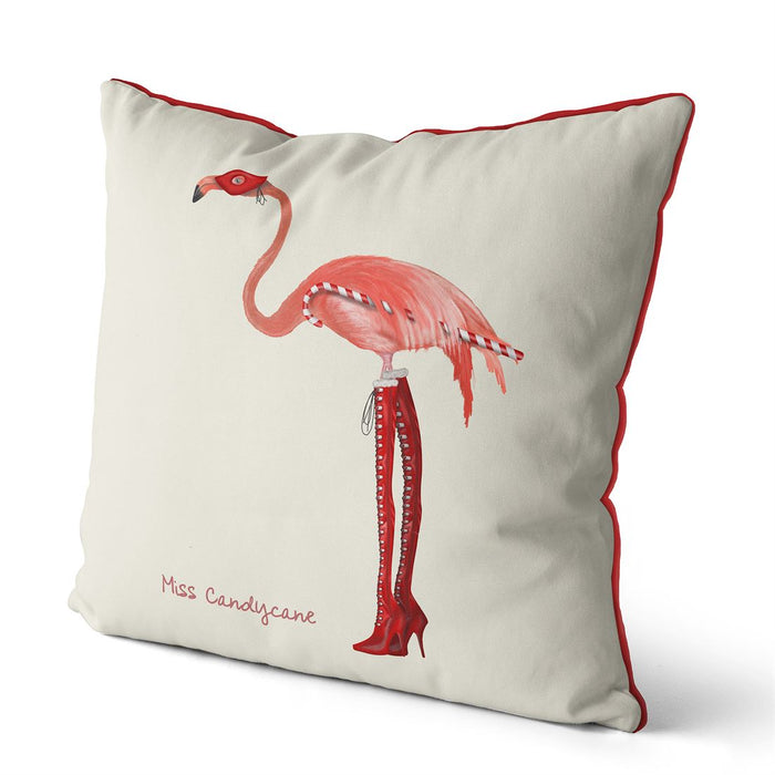 Miss Candycane, Flamingo Christmas Cushion / Throw Pillow